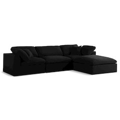 Serene Black Linen Textured Fabric Deluxe Comfort Modular Sectional