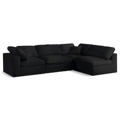 Serene Black Linen Textured Fabric Deluxe Comfort Modular Sectional