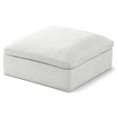 Serene Cream Linen Textured Fabric Deluxe Comfort Modular Ottoman