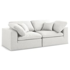 Serene Cream Linen Textured Fabric Deluxe Comfort Modular Sofa