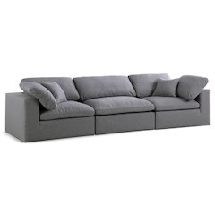 Serene Grey Linen Textured Fabric Deluxe Comfort Modular Sofa