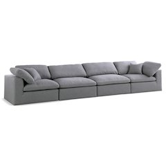Serene Grey Linen Textured Fabric Deluxe Comfort Modular Sofa