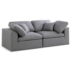 Serene Grey Linen Textured Fabric Deluxe Comfort Modular Sofa