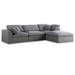 Serene Grey Linen Textured Fabric Deluxe Comfort Modular Sectional