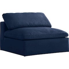 Serene Navy Linen Textured Fabric Deluxe Comfort Modular Armless Chair