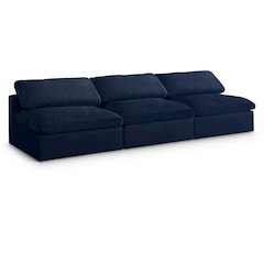 Serene Navy Linen Textured Fabric Deluxe Comfort Modular Armless Sofa