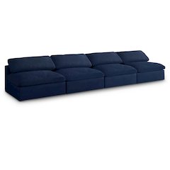 Serene Navy Linen Textured Fabric Deluxe Comfort Modular Armless Sofa