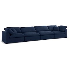 Serene Navy Linen Textured Fabric Deluxe Comfort Modular Sofa