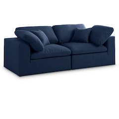 Serene Navy Linen Textured Fabric Deluxe Comfort Modular Sofa