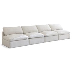 Plush Cream Velvet Standard Comfort Modular Sofa