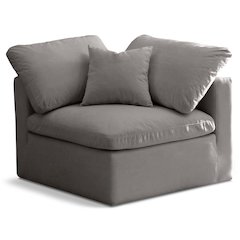 Plush Grey Velvet Standard Comfort Modular Corner Chair