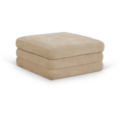 Stellar Beige Chenille Fabric Upholstered Modular Modular Ottoman