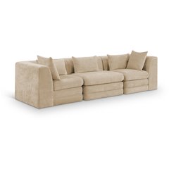 Stellar 114" Beige Chenille Fabric Upholstered 3pc. Modular Sofa