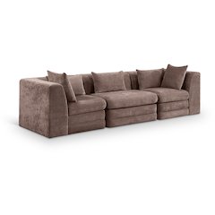 Stellar 114" Brown Chenille Fabric Upholstered 3pc. Modular Sofa