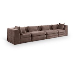 Stellar 152" Brown Chenille Fabric Upholstered 4pc. Modular Sofa