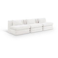 Stellar 114" Cream Chenille Fabric Upholstered 3pc. Modular Sofa