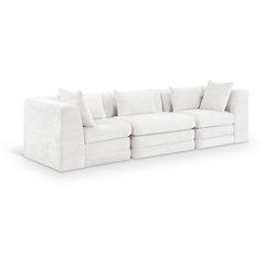 Stellar 114" Cream Chenille Fabric Upholstered 3pc. Modular Sofa