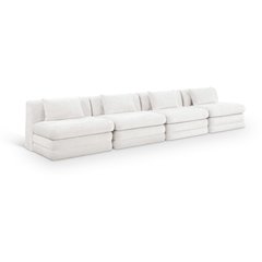 Stellar 152" Cream Chenille Fabric Upholstered 4pc. Modular Sofa