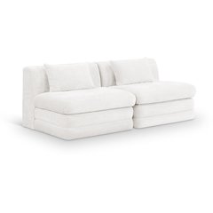 Stellar 76" Cream Chenille Fabric Upholstered 2pc. Modular Loveseat