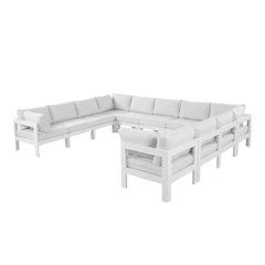 White Fabric Outdoor Patio Modular Sectional, Contemporary Style Relaxing Lounge