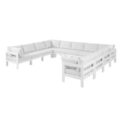 White Fabric Outdoor Patio Modular Sectional With Contemporary Style