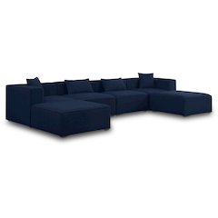 Cube Navy Durable Linen Textured Modular Sectional