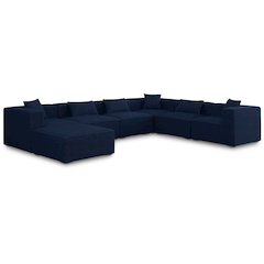 Cube Navy Durable Linen Textured Modular Sectional