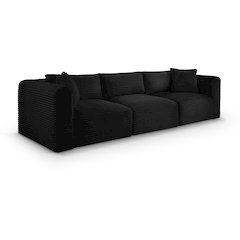 Shaggy Black Corduroy Performance Fabric Modular Sofa