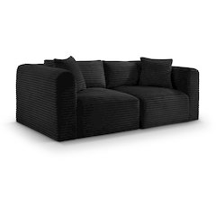 Shaggy Black Corduroy Performance Fabric Modular Sofa