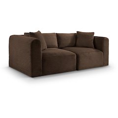 Shaggy Brown Corduroy Performance Fabric Modular Sofa