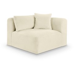Shaggy Cream Corduroy Performance Fabric Corner Chair