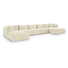 Shaggy Cream Corduroy Performance Fabric Modular Sectional