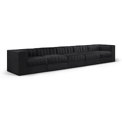 Rummi Black Velvet Performance Fabric Upholstered 5pc. Modular Sofa