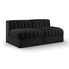 Rummi Black Velvet Performance Fabric Upholstered 2pc. Modular Loveseat