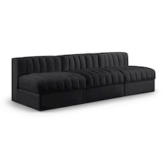 Rummi Black Velvet Performance Fabric Upholstered 3pc. Modular Sofa