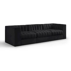 Rummi Black Velvet Performance Fabric Upholstered 3pc. Modular Sofa