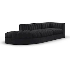 Rummi Black Velvet Performance Fabric Upholstered 3pc. Modular Sectional
