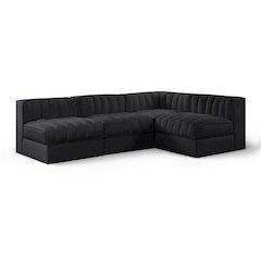 Rummi Black Velvet Performance Fabric Upholstered 4pc. Modular Sectional
