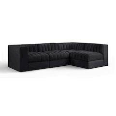 Rummi Black Velvet Performance Fabric Upholstered 4pc. Modular Sectional