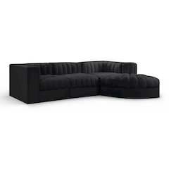 Rummi Black Velvet Performance Fabric Upholstered 4pc. Modular Sectional