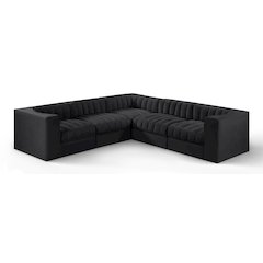 Rummi Black Velvet Performance Fabric Upholstered 5pc. Modular Sectional
