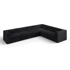 Rummi Black Velvet Performance Fabric Upholstered 6pc. Modular Sectional