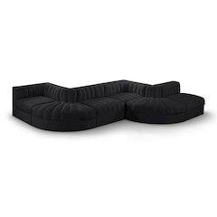 Rummi Black Velvet Performance Fabric Upholstered 6pc. Modular Sectional
