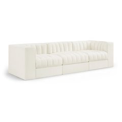 Rummi Cream Velvet Performance Fabric Upholstered 3pc. Modular Sofa