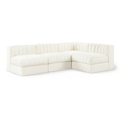 Rummi Cream Velvet Performance Fabric Upholstered 4pc. Modular Sectional