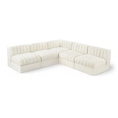 Rummi Cream Velvet Performance Fabric Upholstered 5pc. Modular Sectional