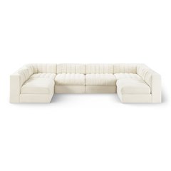 Rummi Cream Velvet Performance Fabric Upholstered 6pc. Modular Sectional