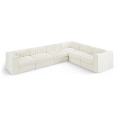 Rummi Cream Velvet Performance Fabric Upholstered 6pc. Modular Sectional