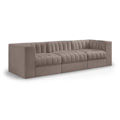 Rummi Taupe Velvet Performance Fabric Upholstered 3pc. Modular Sofa