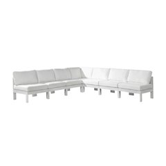 White Fabric Outdoor Patio Modular Sectional, Contemporary Design, Cushioned